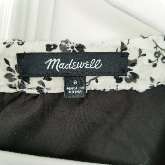 Madewell Black Branch Floral Swiss Dot Chiffon Short Sleeve Prairie Midi Dress 8 - Picture 5 of 7